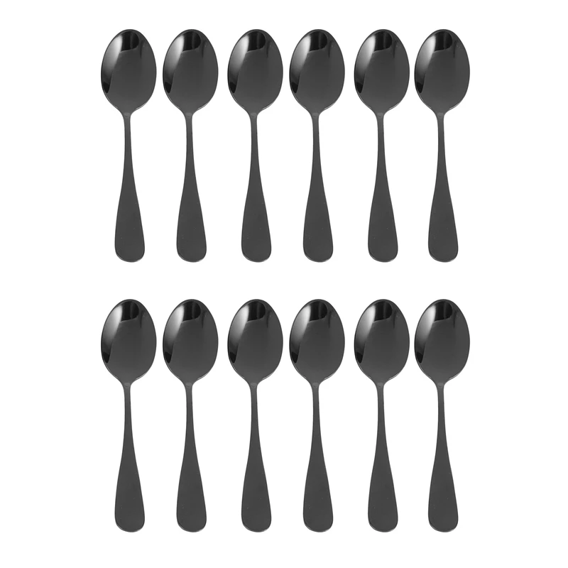 

Mini Stainless Steel Cake Spoons, Scoop For Ice Cream , Small Teaspoons For Dessert, Set Of 12 (Black Coffee Spoons)