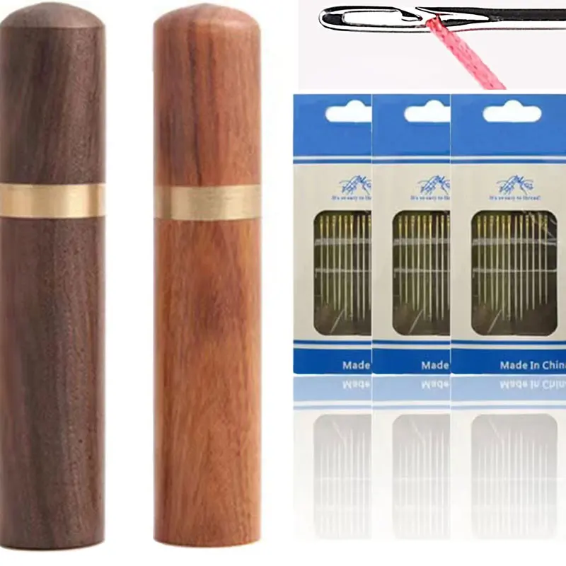 

1Set Sewing Needles Self Threading Needles with Wooden Needle Holder Storage Case for Stitching Embroidery DIY Sewing Craft