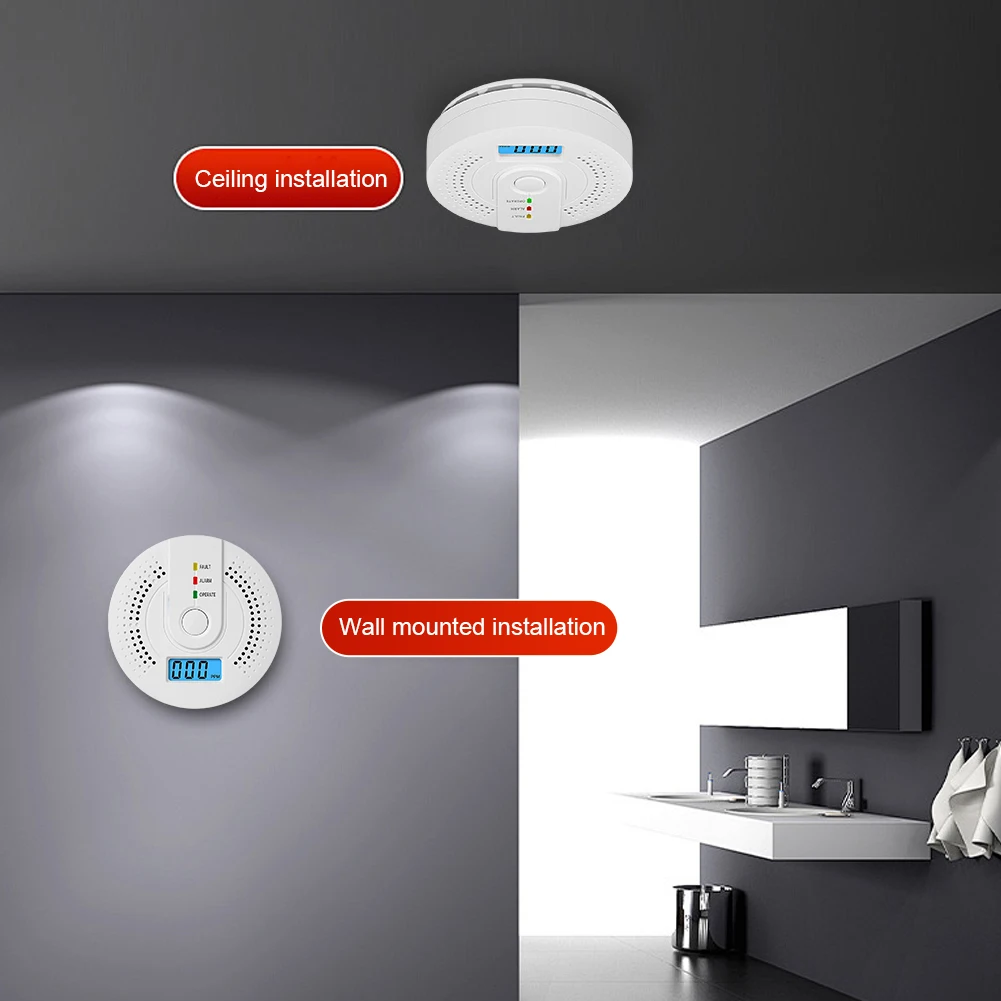 1-5pc Carbon Monoxide Detector CO Warning Alarm Battery Powered CO Gas Monitor Alarm Detector with LED Indicator for Outdoor
