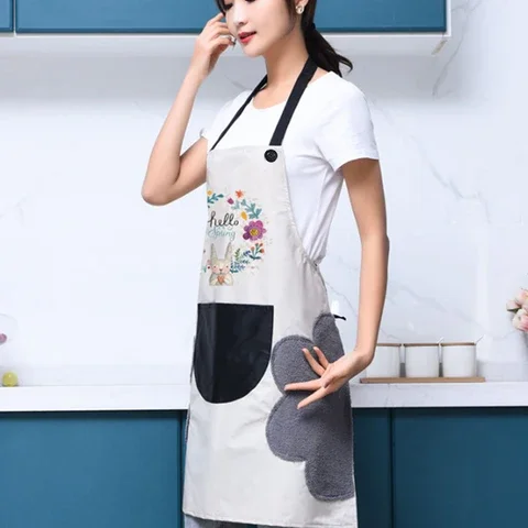 

1PC Kitchen Apron PVC Women's Hand-Wiping Waterproof And Oil-Proof Household Bib Cleaning Tool Cooking Baking Accessories