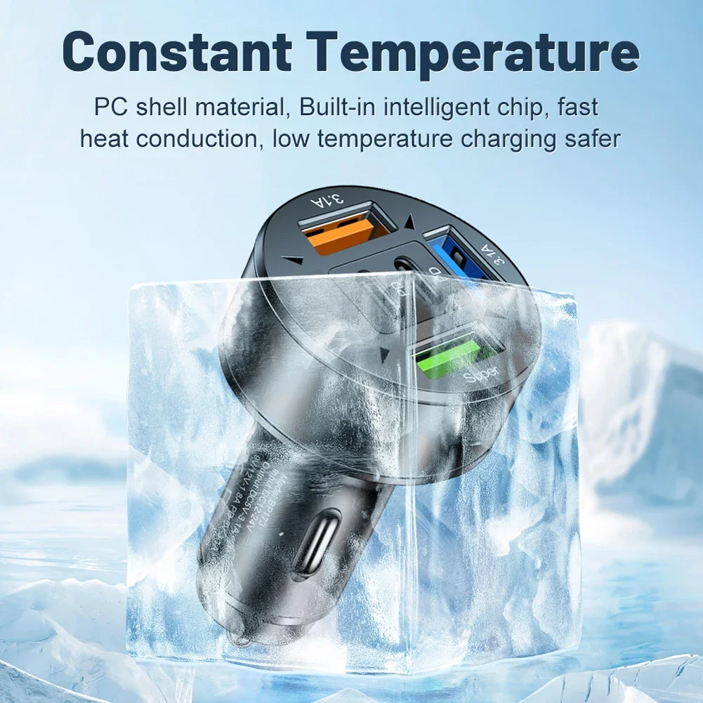 100W 5 Ports Car Charger Fast Charging USB C Car Phone Charger For iPhone 15 Samsung Xiaomi Huawei PD Type C Mini Adapter In Car