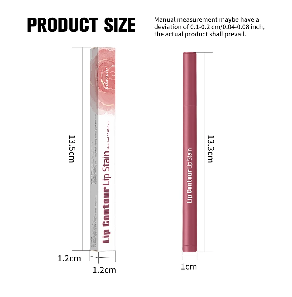 Lakerain Lip Contour Lip Stain Pen Smudge-proof Non-stick Cup Moisturizing Lip Makeup Cosmetic 2-in-1 Lip Stain & Liner
