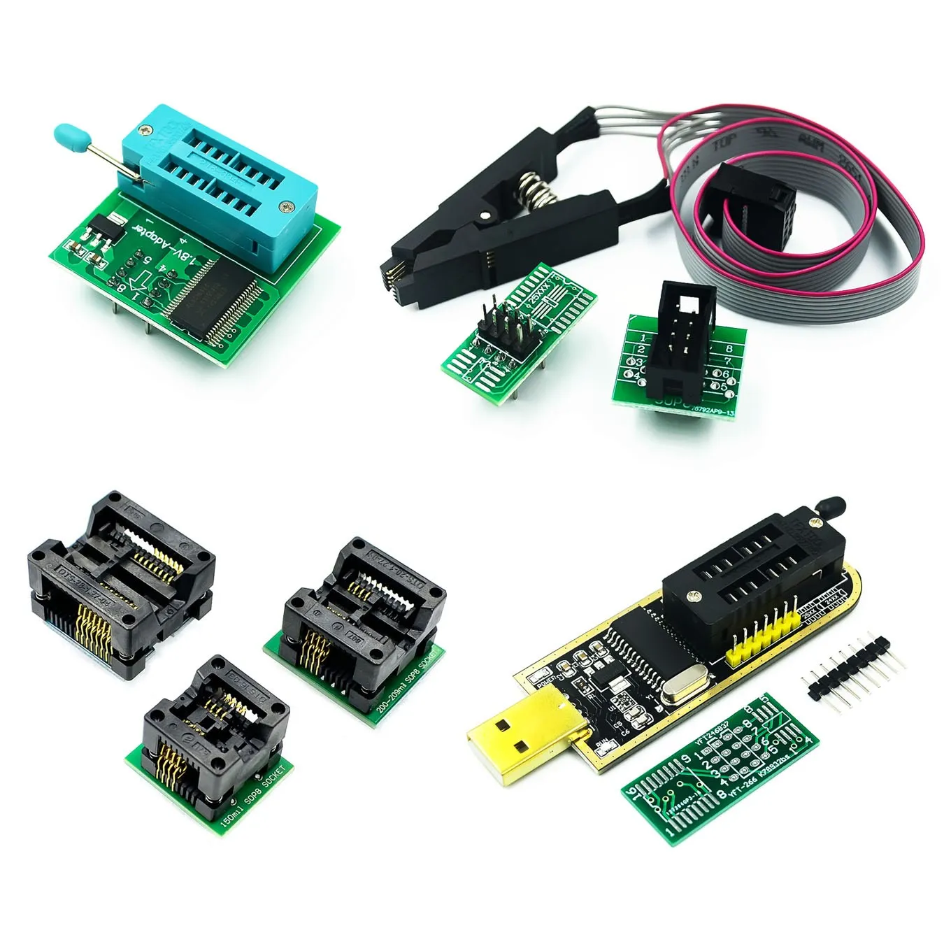 USB-программатор CH341A 24 25 серия EEPROM Flash BIOS + тестовый зажим SOP8 адаптер 1 8 в SOIC8 SOP16 на