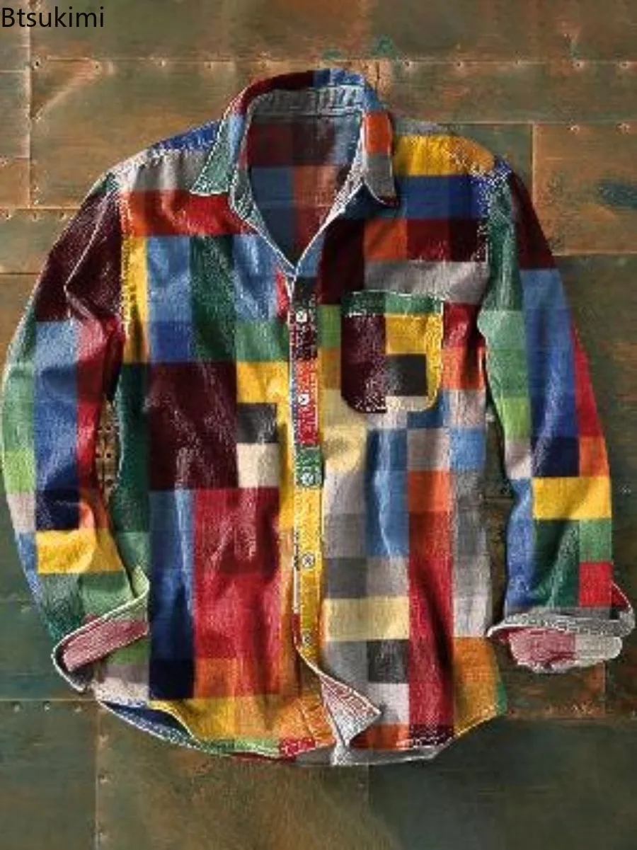 Camicia casual da uomo in cotone e lino, taglie forti