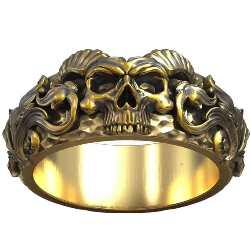 

11g 3D Classic Baroque Carved Hammered Skull Horn Ring Customized 925 Solid Sterling Silver Many Sizes 6-12