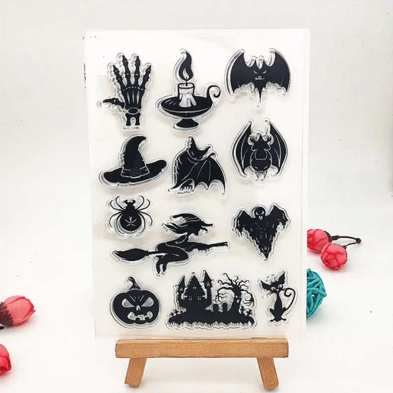 

11*16cm Halloween Transparent Silicone Finished Stamp DIY Scrapbook Journal Rubber Coloring Embossed Stencil Decoration Reusable