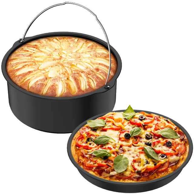2Db Air Fryer Tartozék Tartós Levegő Sütő Pizza Serpenyő És Sütőhordó Nem Tapadás Nélküli Bevonat Kerek Sütemény Süteménykészlet - Image 6