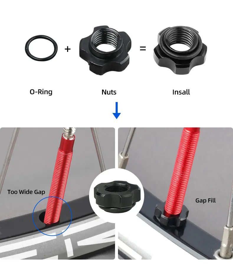 Aluminiummuttern für Fahrrad Schrader Presta Ventilbefestigung Gewindering A/V F/V Schaftscheiben Felgenschutzaufkleber – Detail 11