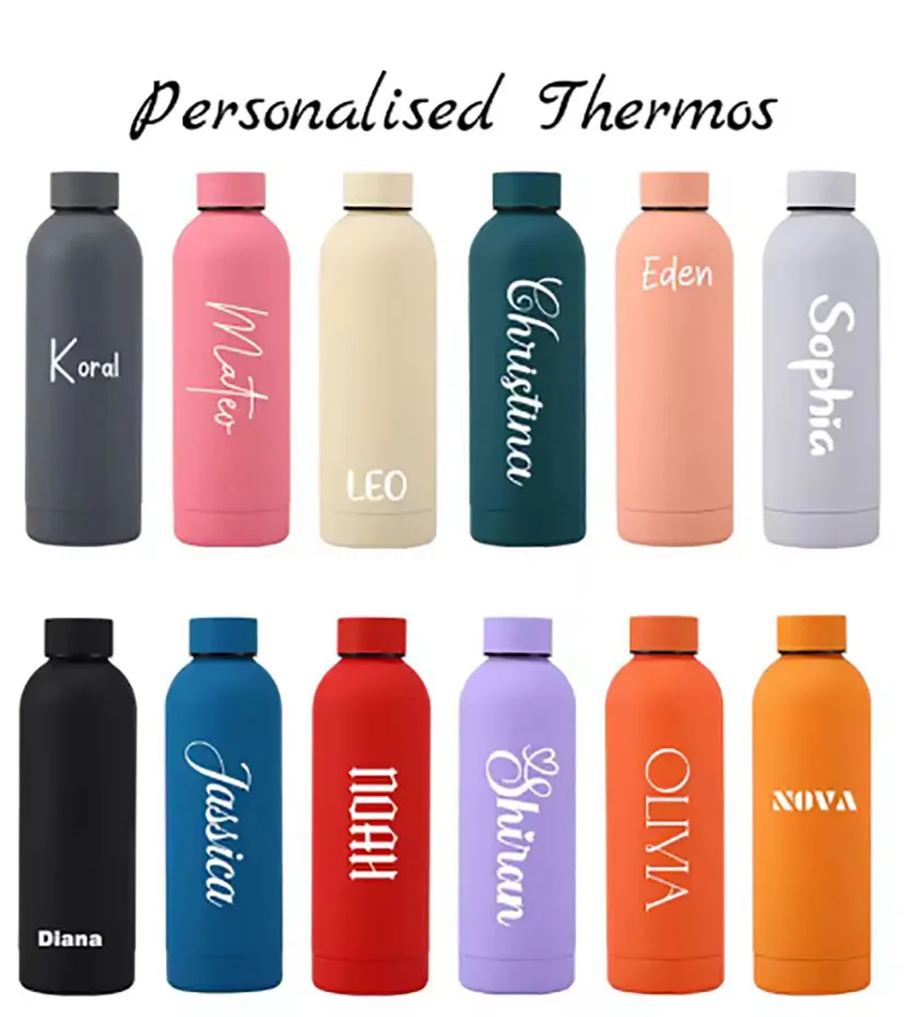 Custom Logo Name Thermos Large Vacuum Flask Stainless Steel Portable Thermos Bottle Outdoor Sports Water Bottle Travel Mug 500ml