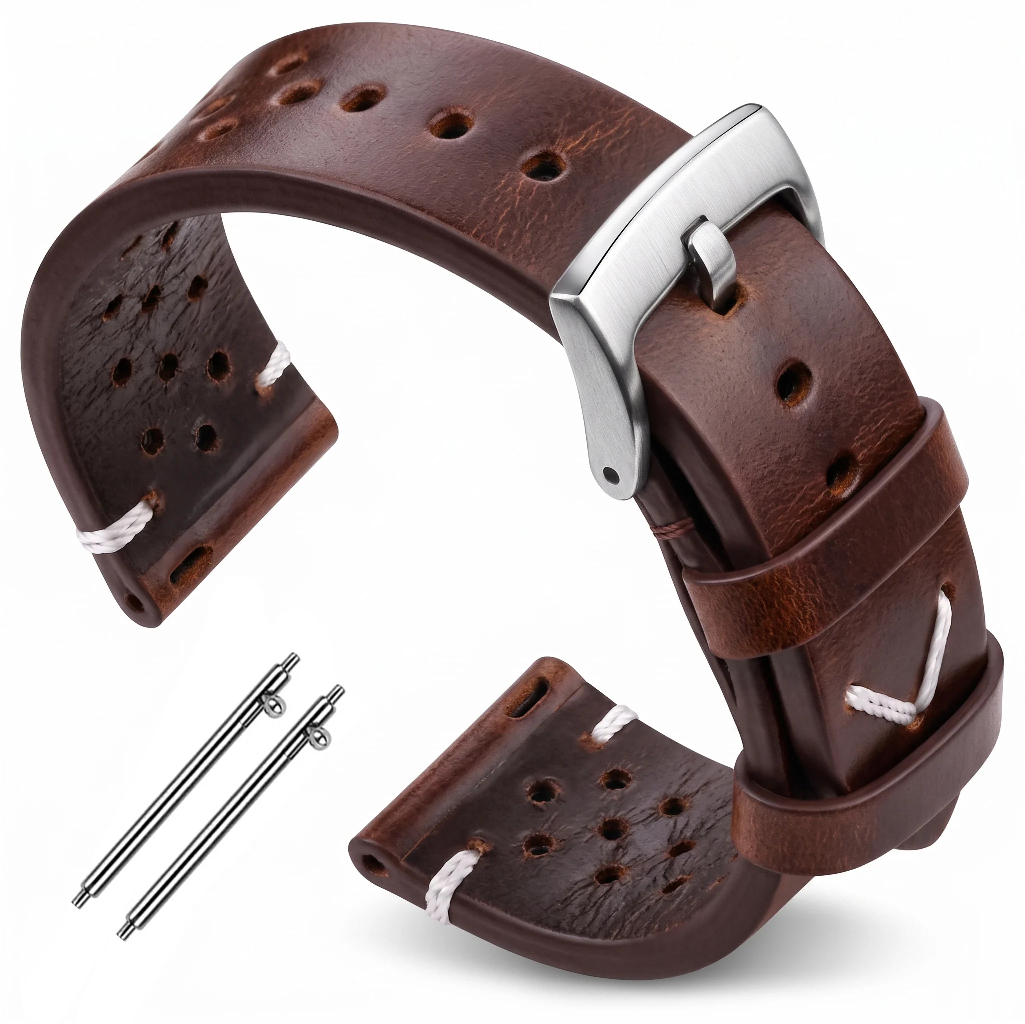 Premium Quick Release Leather Watch Strap with Breathable Butterfly Buckle