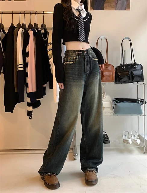 Jean ample à jambes larges pour femmes, Style Harajuku, mode de rue rétro, pantalon droit en Denim, automne hiver ﻿ 2