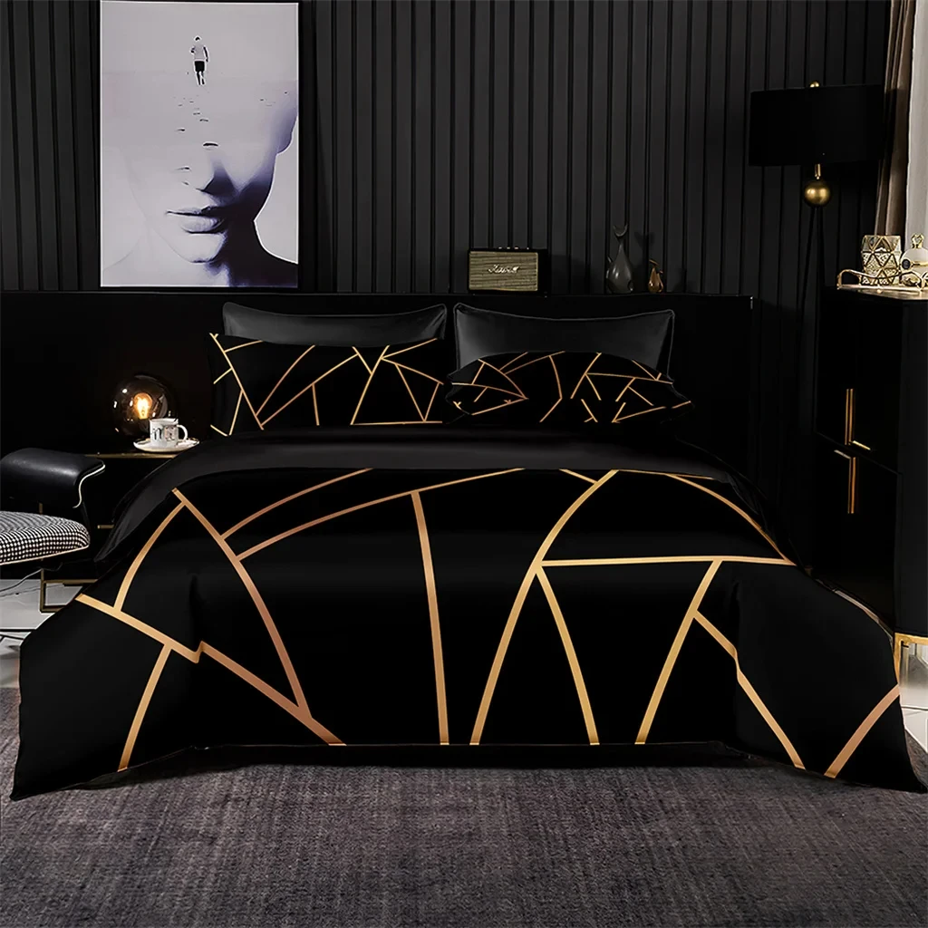 

Luxury Gold Black Abstract 3Pcs King Queen Full Size Duvet&Quilt Cover Pillow Case Bedding Linen Set Bedspread200x200 240x220