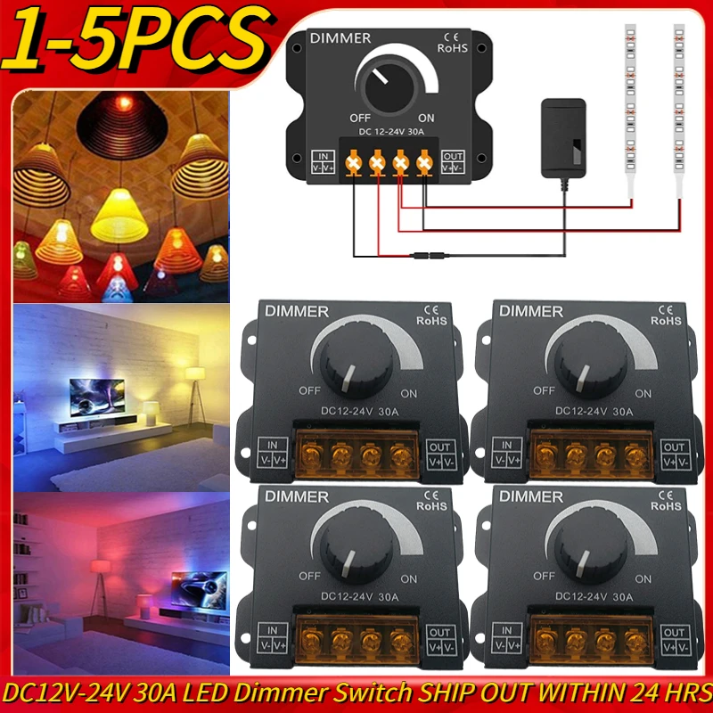 DC 12V 24V LED Dimmer Schalter 30A 360W Spannung Regler Helligkeit  Einstellbar Controller LED Streifen Licht Lampe LED PWM Dimmen - AliExpress