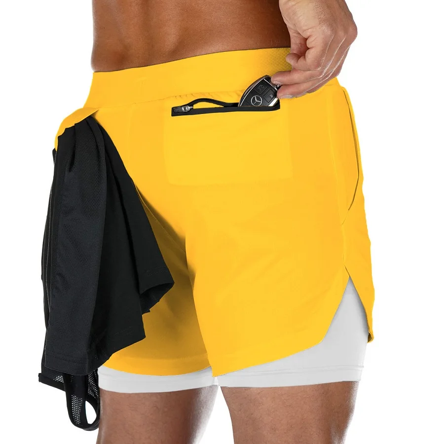 2021 New Casual Shorts men Summer Mens Shorts 2 in 1 High Elastic Gyms Fitness Short Pants 12
