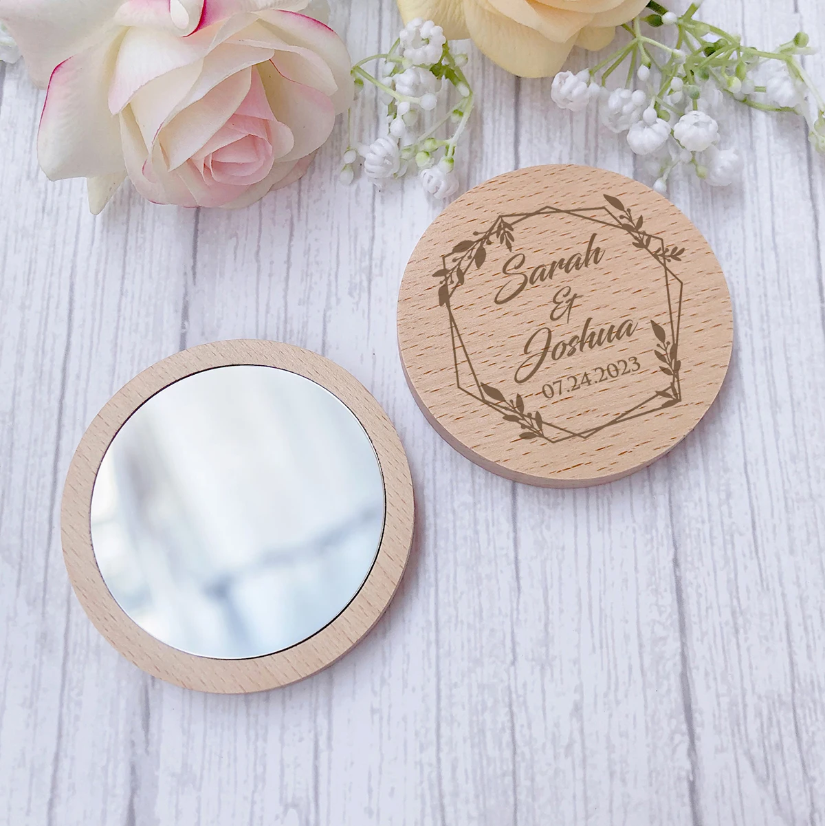 Personalized Wooden Pocket Mirrors Wedding Gift Souvenir Bridal Shower Wedding Party Favor for Guest Purse Makeup Mirror