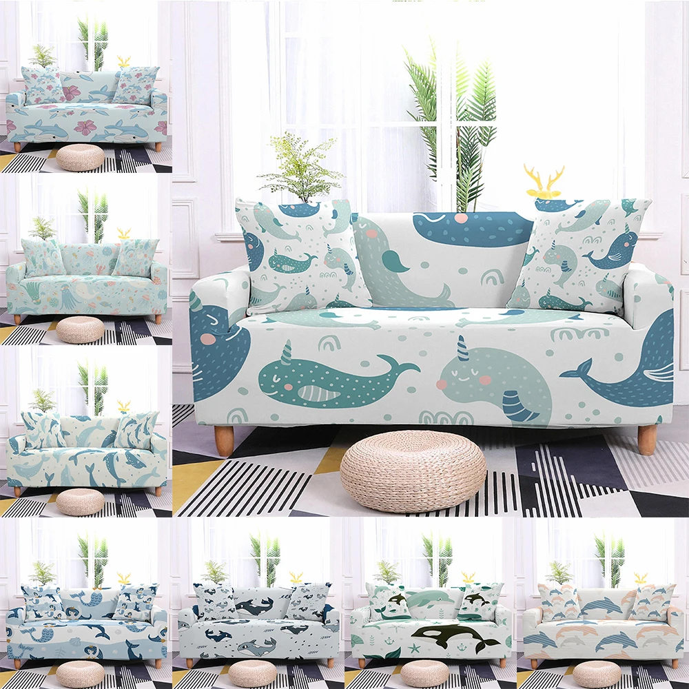 

Cute Animals Sofa Cover For Living Room Elastic Marine Life Pattern Couch Covers Stretch Sofa Protector Slipcover 1/2/3/4 Seater