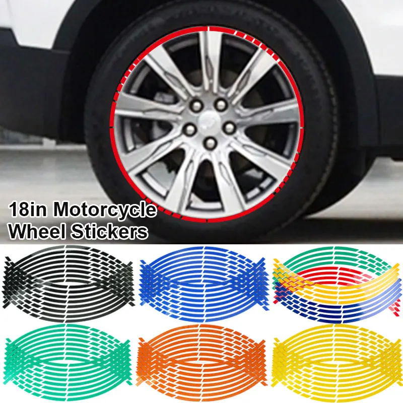 

1 Set 8 Colors Car Styling Strips Reflective Motocross Bike Motorcycle Wheel Stickers and Decals 18 Inch Reflective Rim Tape