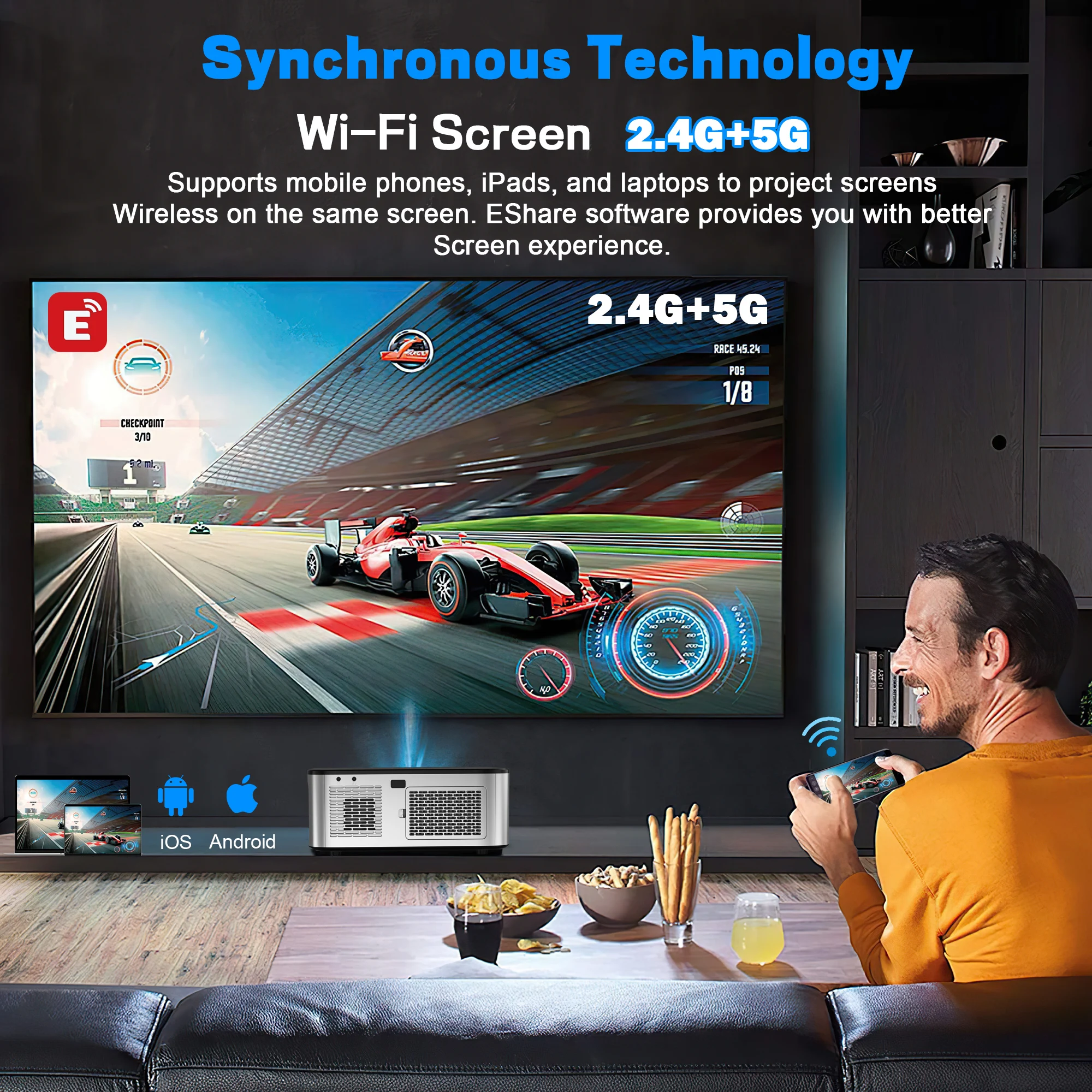 ini Proiettore con WiFi e Bluetooth, AEELA Proiettore 1080P per Fil ini Proiettore con WiFi e Bluetooth, AEELA Proiettore 1080P per Fil