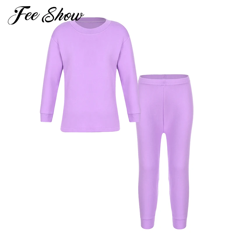 

Kids Girls Boys Solid Color Warm Thermal Underwear Set Crew Neck Long Sleeve Stretchy Tops Elastic Waistband Pants Leggings Suit