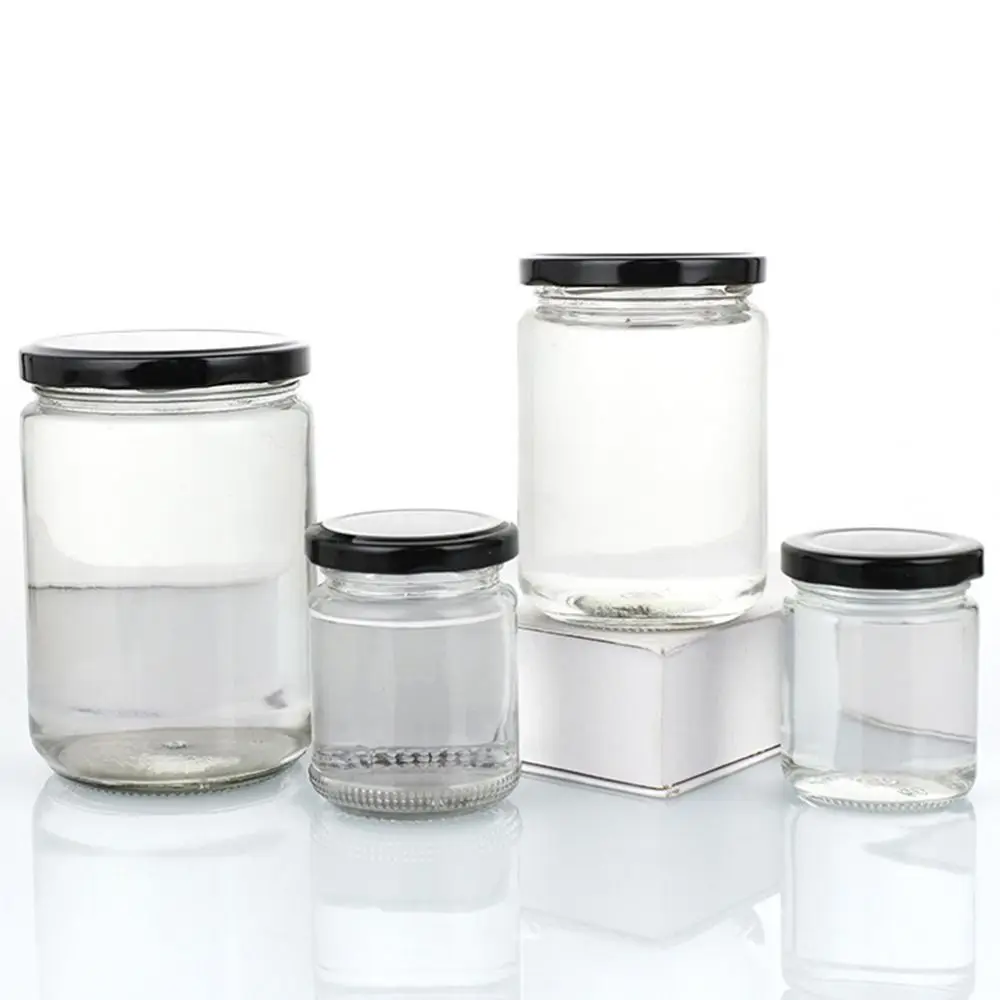 1Pcs with Black Airtight Lids Glass Jar Kitchen Round Mason Jar Food Storage 100ml 150ml 195ml 240ml Canning Containers 4