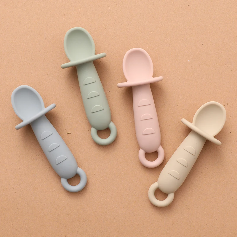 100% Silicone Self Feeding Spoons for Baby Infant Soft-Tip Training Spoon Toddler Starter Led Weaning 2pack 5