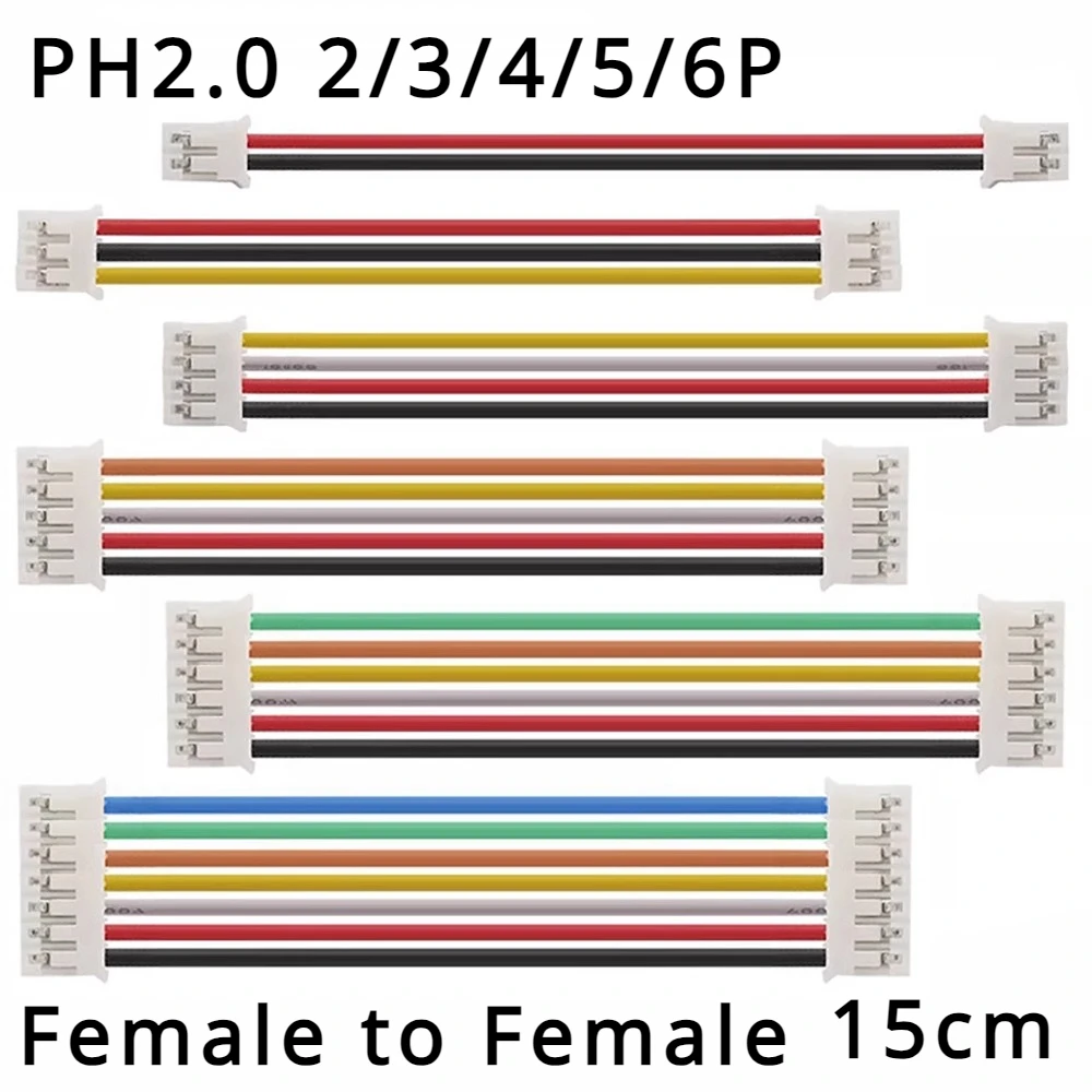 

5PCS PH2.0 15cm double female Head Terminal Connector 2P 3P 4P 5P 6Pin Electronic Solder Crimp Wire Cable Terminal Connector