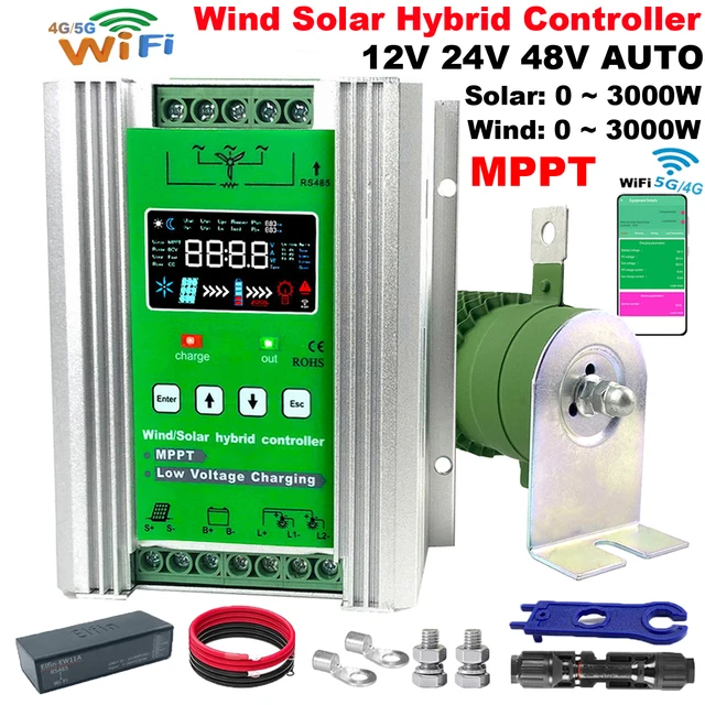 ตัวควบคุมการชาร์จแบบไฮบริด MARS ENERGY 12V 24V 48V wifi MPPT 3000W 4000w 5kw สำหรับแผงโซลาร์เซลล์และเครื่องกำเนิดไฟฟ้าพลังงานลม สำหรับใช้ในครัวเรือน 1