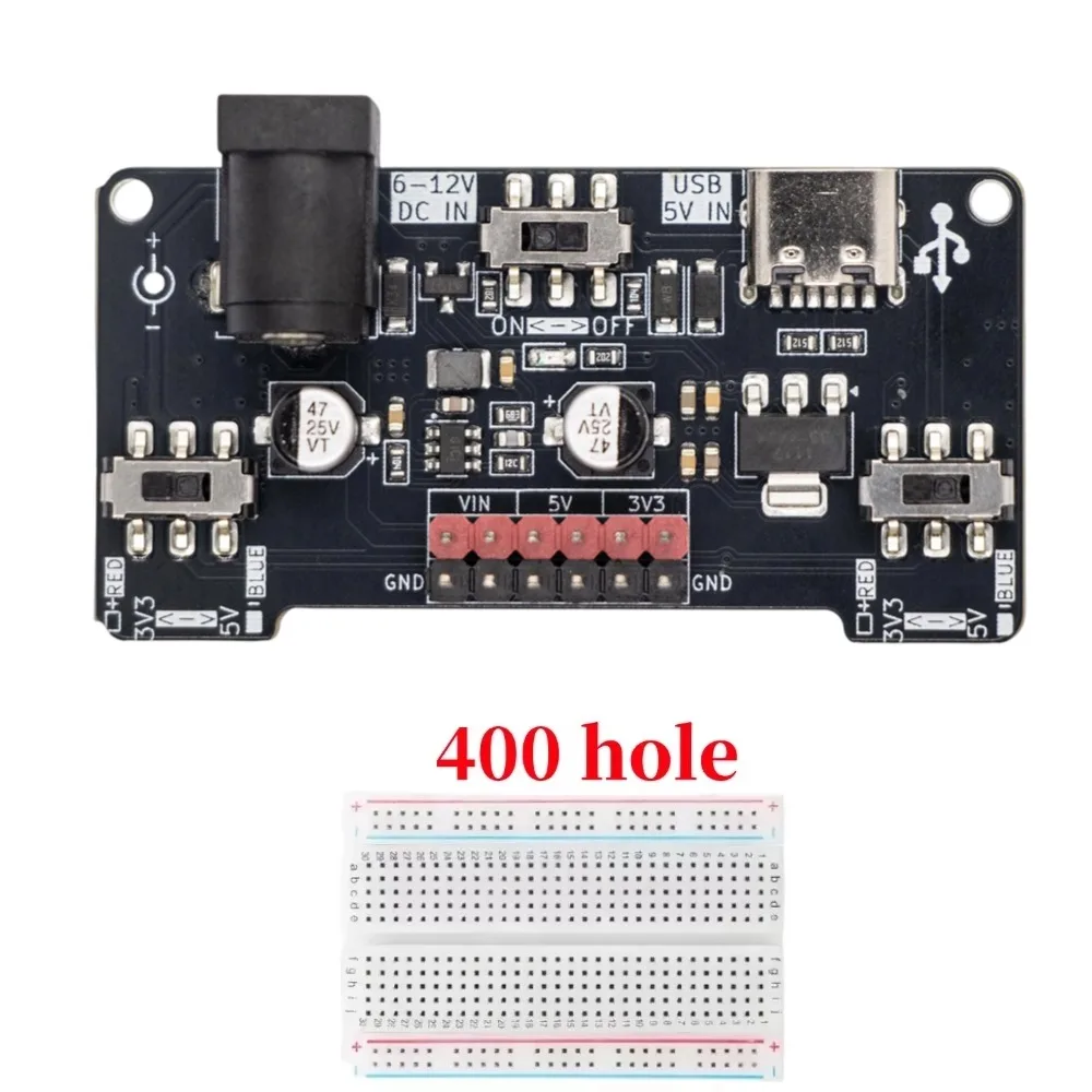 Enhanced Dual-Input Breadboard Power Module with Separate Voltage Control