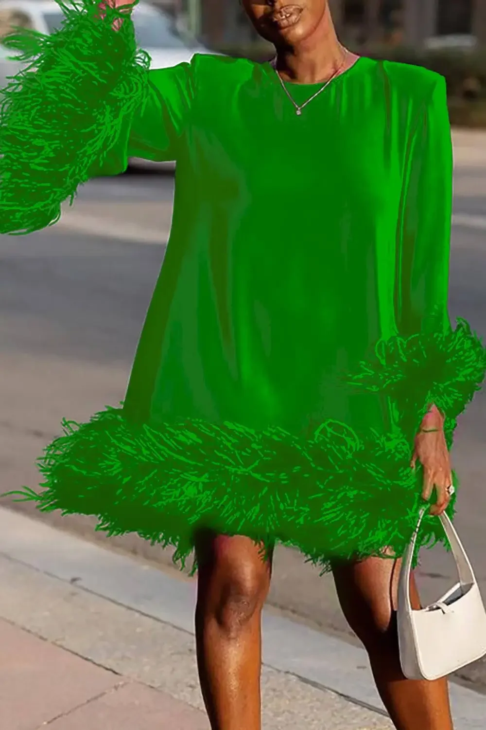 Elegant Curvy Size Flare Sleeve Pullover Dress Sexy Feather Women Evening A-Line Mini Dress picture