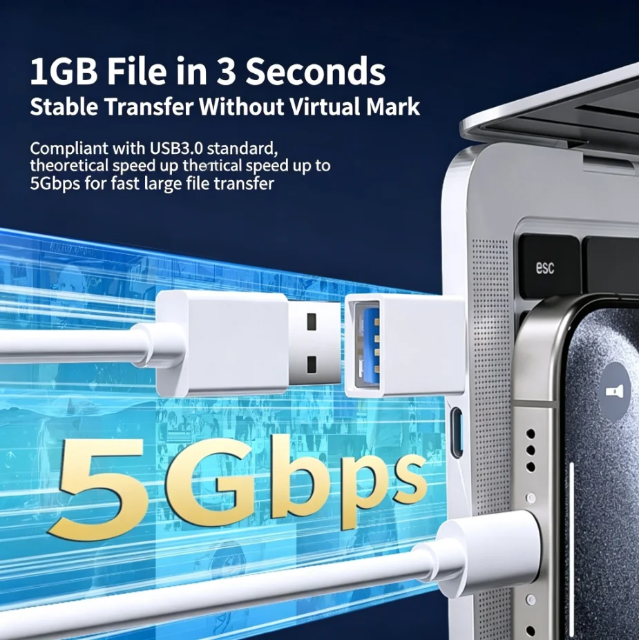 Compact USB-A to Lightning Adapter Converter