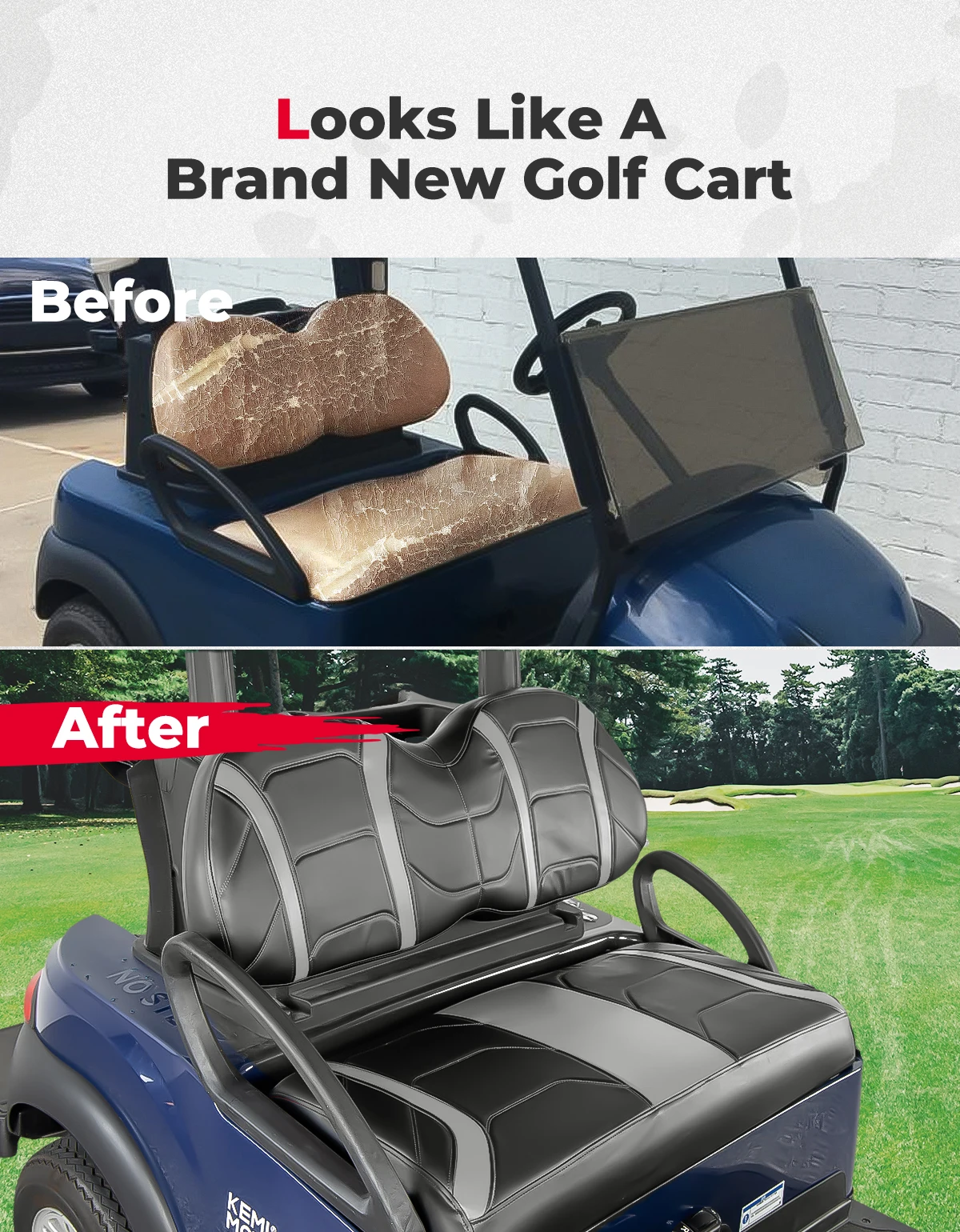 KEMIMOTO Golf Cart Vinyl Leather Seat Covers Black Grey Compatible with Club Car Precedent, Tempo, Onward Front Seats