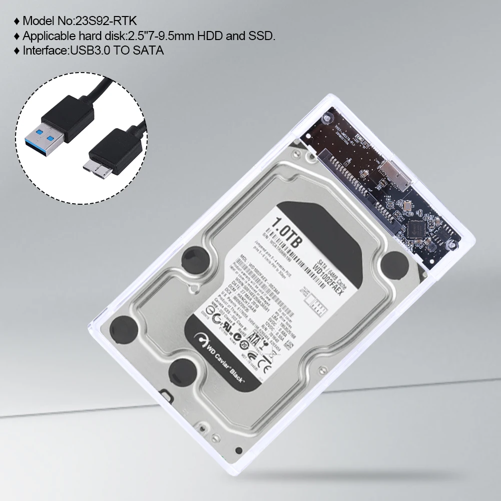 2.5 인치 HDD SSD 캐디, USB 3.0 SATA HDD 인클로저 지원, UASP 투명 도구 필요 없음, 2.5 인치 7mm 9.5mm SATA HDD SSD, 6Gbps