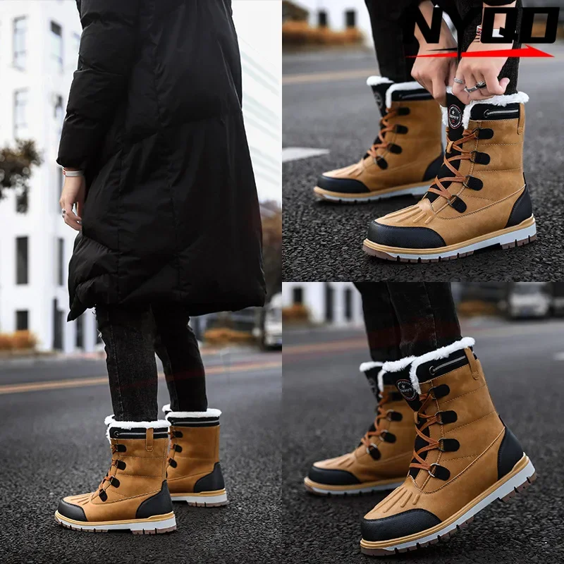 Winter oversized warm snow boots men fur integrated high top cotton shoes waterproof Khmer Shoe Male botas moto мотоцикл Сапоги