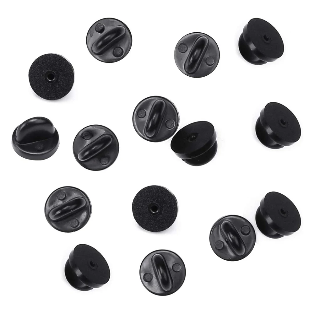 50pcs Black PVC Rubber Pin Backs Butterfly Clutch Tie Tack Lapel Holder Clasp Pin Cap Keepers for Uniform Badges Replacements