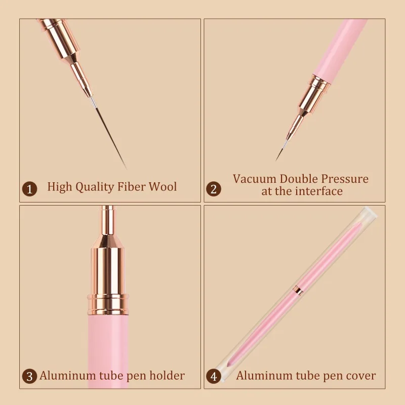 Nail Art Liner Brushes Set Elongated Lines Striping Drawing UV Gel Painting Nail Design Pen Professional Manicure Tool 5 Pcs