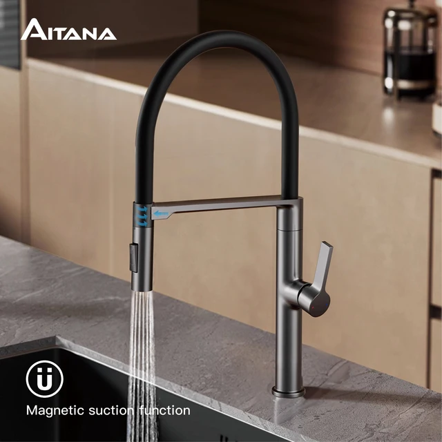 AITANA-Pistolet de luxe en laiton gris, design simple, poignée unique, 2 fonctions, extraction d'eau chaude et froide, centre commercial d'évier 1