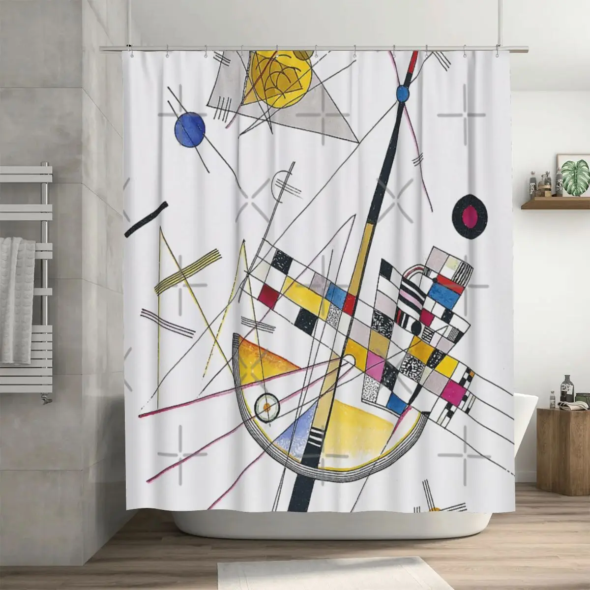 

Изящная Натяжная душевая занавеска Wassily Kandinsky, 72x72 дюйма с крючками, «сделай сам», узор, защита конфиденциальности