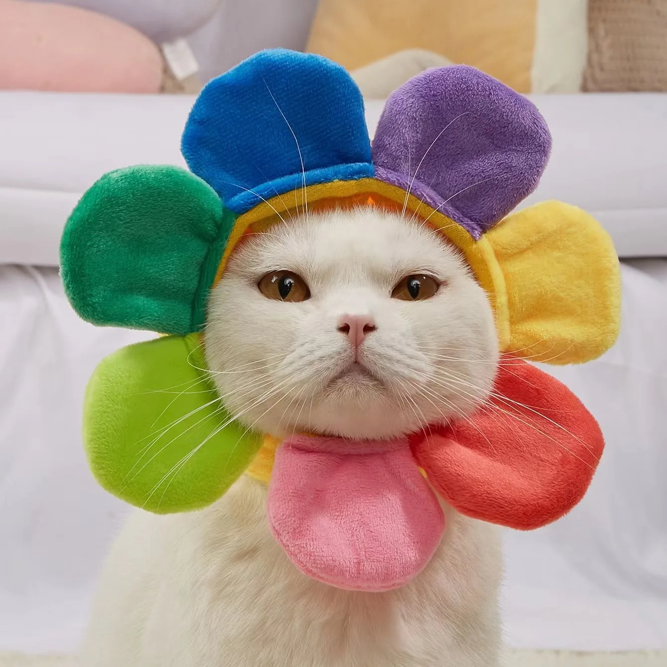 Pet Cat Head Cover Dress Up with Sunflower Cute Use This Rainbow Colored Comical Headwear To Brighten Up Your Pet Look!