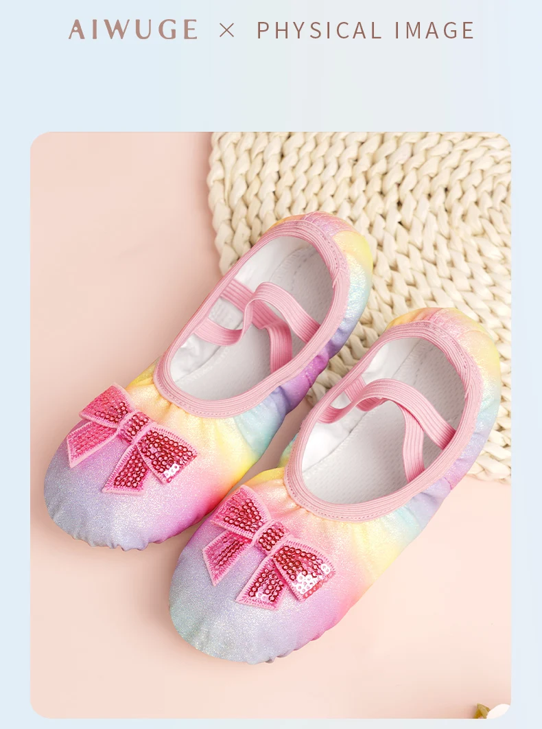 Mädchen-Ballettschuhe mit Sparkle – Regenbogenschimmer mit flexibler Sohle | Rutschfeste Prinzessinnen-Tanzpantoffeln für Kleinkinder – Detail 6