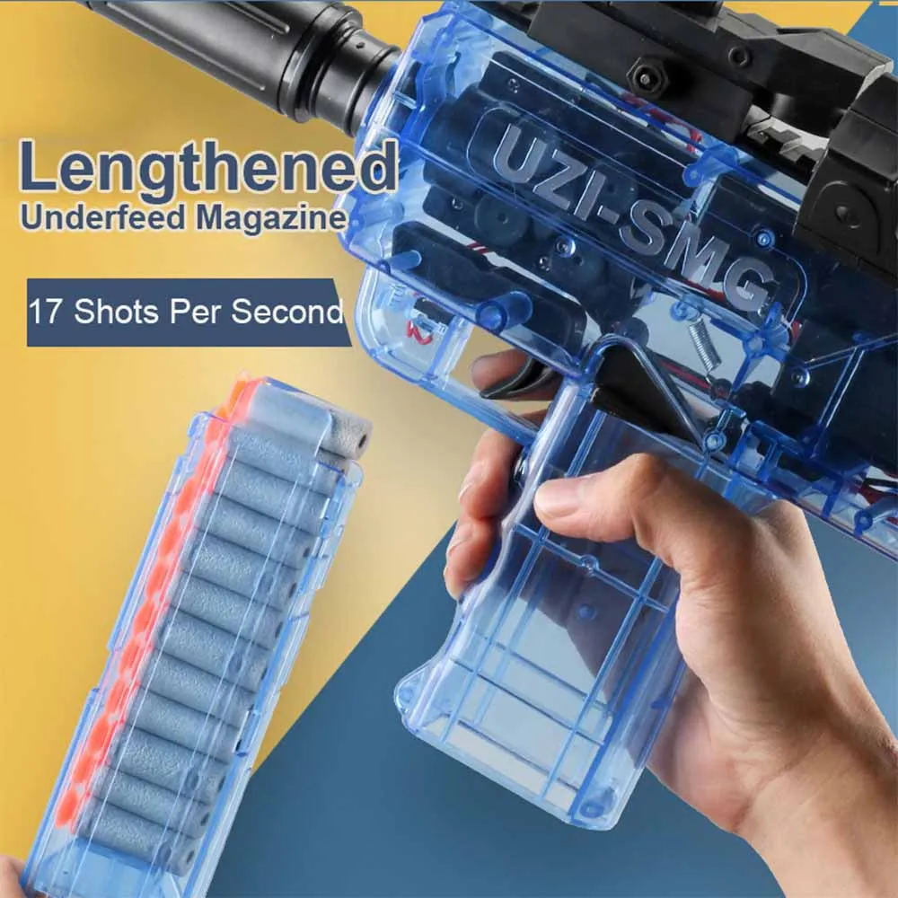 Blue Soft Bullets Shell Ejection Plastic UZI Toy Gun Fast Shooting Game Christmas Gift Dropshipping