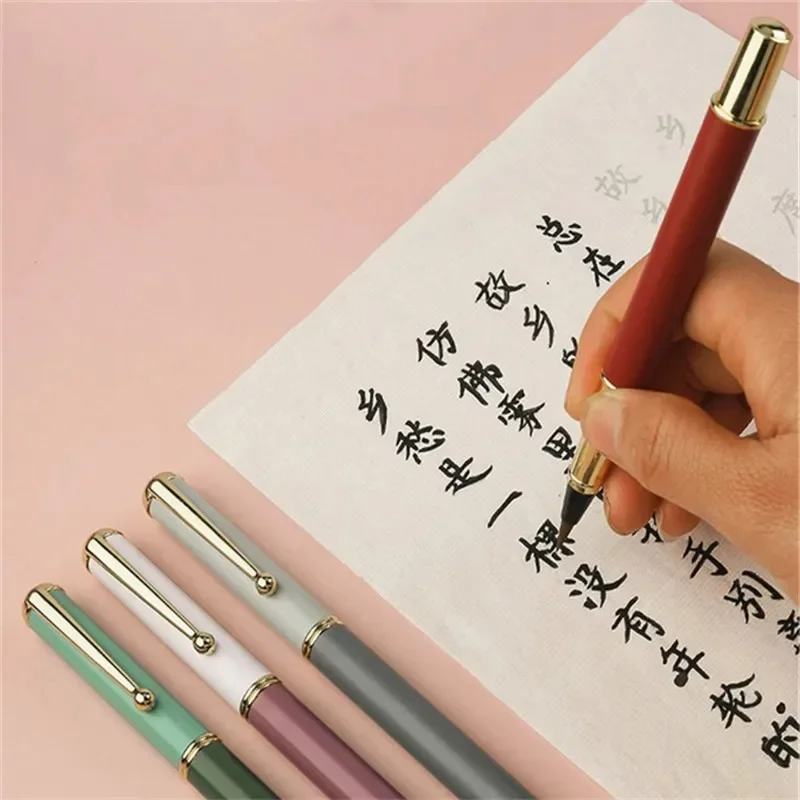 Calligraphy Brush Morandi Fountain Pen Type Calligraphy Brushes Metal Soft Weasel Hair Small Regular Script Brush for Student Painting Writing