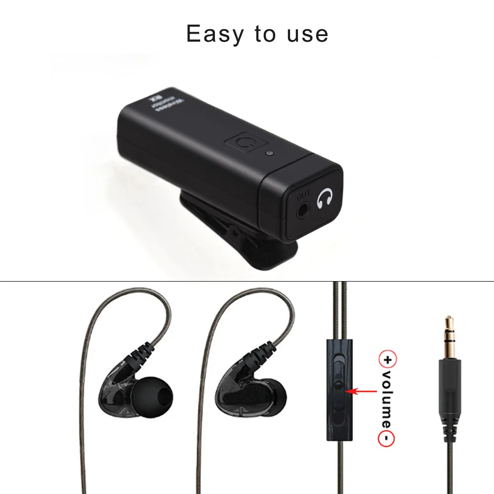 Wireless In-Ear Monitor System UHF 90&deg; Rotate Transmitter Receiver Set Automatic Pairing with Monitor Earphones Plug and Play