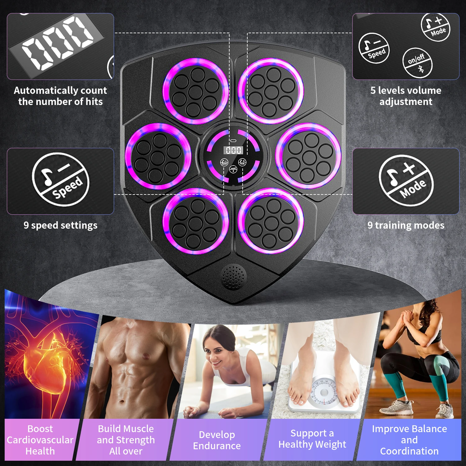6 Targets Music Boxing Machine Smart Bluetooth Wall Mounted Boxing Trainer Gym Home Electronic Target Punching Equipment