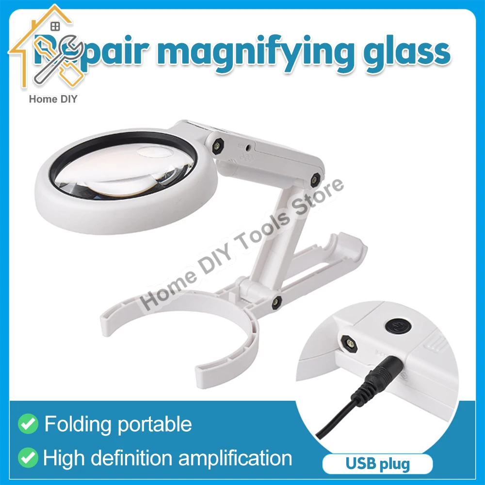 5X 11X Magnifying Glass with Light 8 LED Portable Folding Handheld Desktop Magnifier For Reading Repairing Jewelry Appraisal