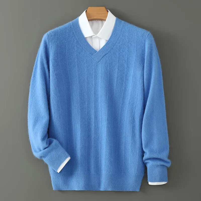 Men's V-neck Wool Sweater, Thick and Loose Pullover, Underlayer Knitted Sweater, Korean Version, Autumn and Winter 4
