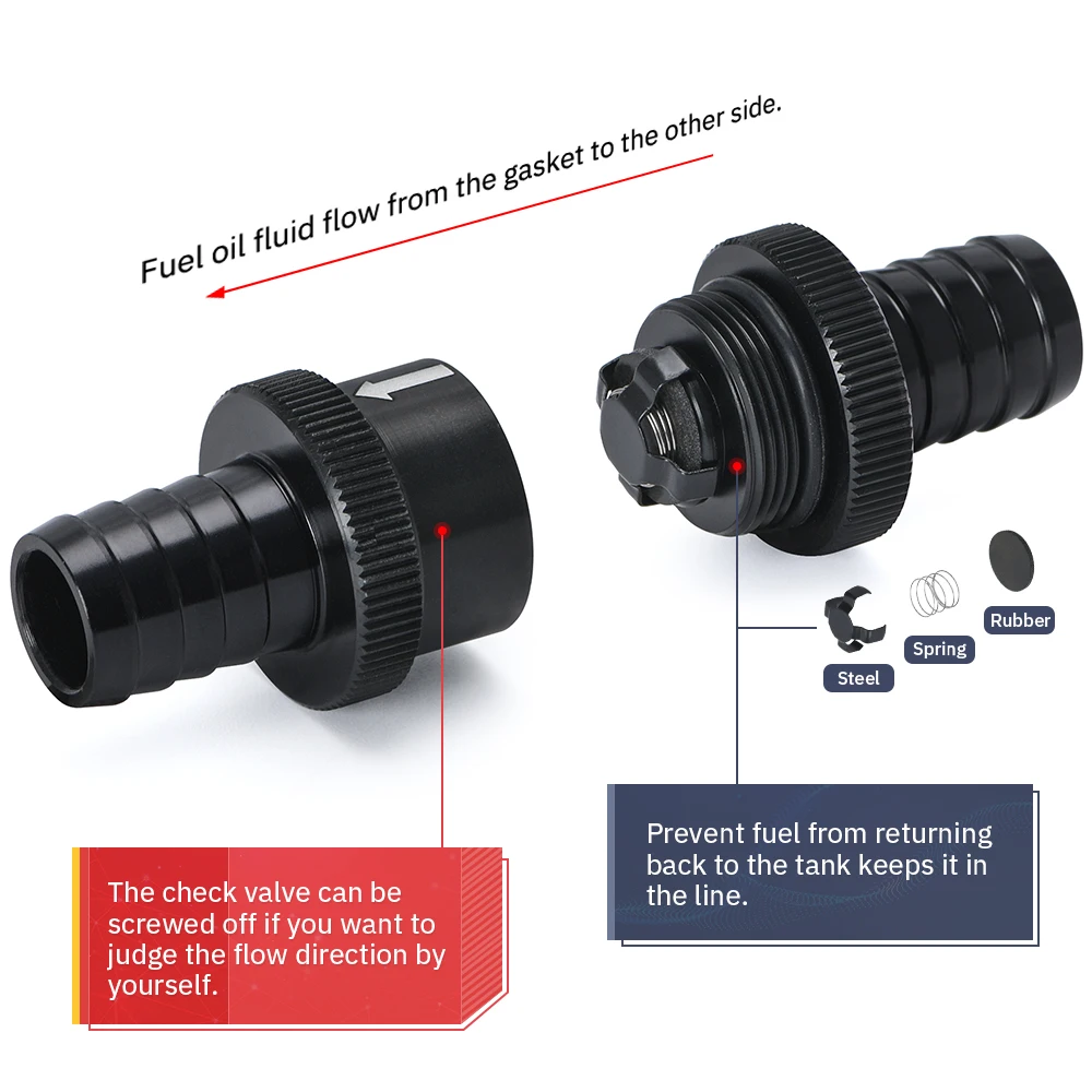 LIZHI RACING-9/16" 14mm Non Return One Way Fuel Check Valve Aluminum Alloy Petrol Diesel LZ-FCV14
