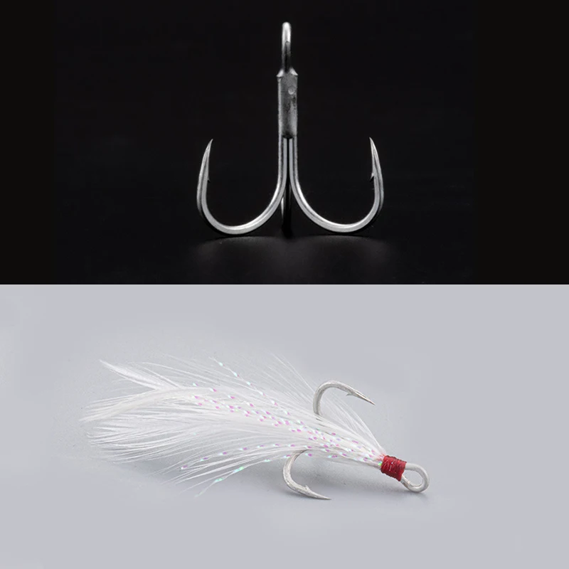 Treble Fishing Hooks With Feather Tackle Fishing Hook Stronger Carbon Steel  Barbed Fishhooks Pesca Accessary - AliExpress