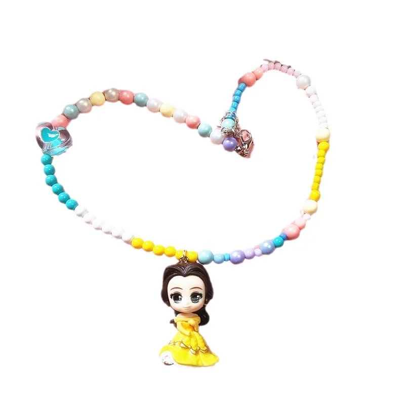 Disney Princess Mermaid Cartoon Cute Snow White Colorful Beaded Necklace Neck Chain Adult Children's Necklace Accessories