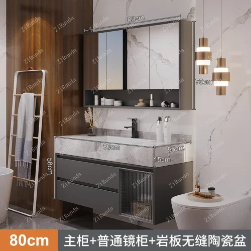 S~Basin Bathroom Cabinet Combination Smart Light Luxury Bathroom Hand Washing Seamless Ceramic Basin Cabinet