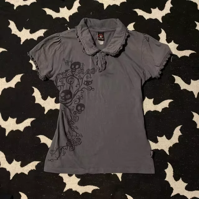 関送込 DND4DES Gothic Graphic Plaid-Collar Polo T-Shirt Mens Polo Shirt Italian Luxury Design Gothic Stretch Comport
